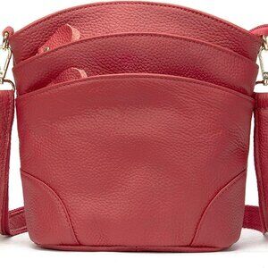 Women Genuine Leather Shoulder Bag Floral-Embossed Crossbody Bag Handbag Purse f